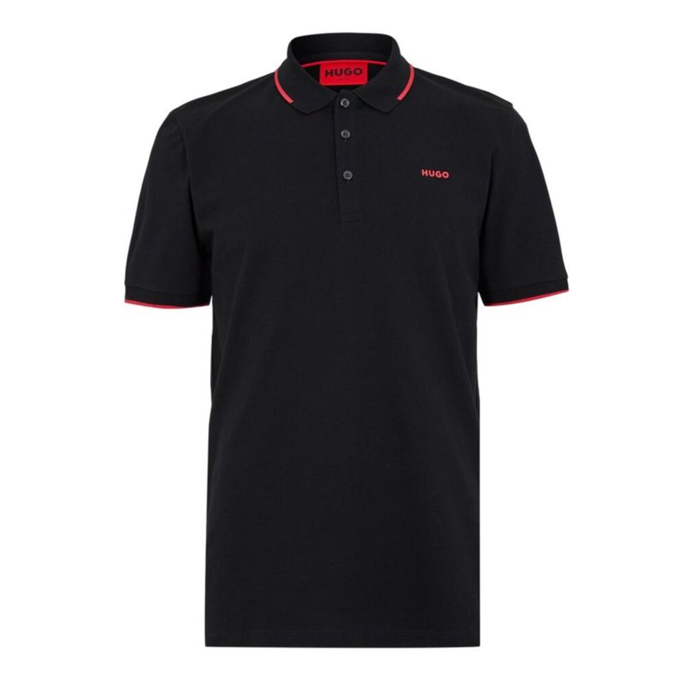 Hugo Mens Logo Ribbed Polo Shirt / Black